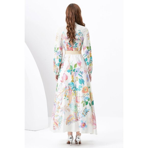 Women's Floral Maxi Dress Polyester Puff Sleeve Button Up Dress for Casual - Picture 5 of 6